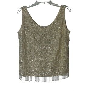 Vintage 1950's 100% Wool Sequin Heavily Beaded Ivory Color Tank Top Women's US 8